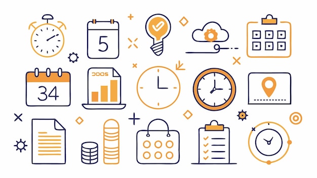 Conjunto de iconos de hora y fecha Ilustración vectorial