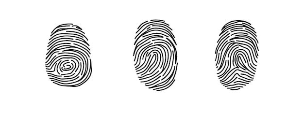 Conjunto de iconos de huellas dactilares Impresión dibujada a mano estilo doodle contorno impresión del dedo ilustración vectorial