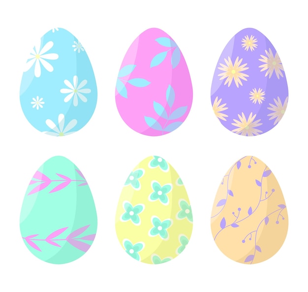 Conjunto de iconos de huevos de Pascua con patrones en fondo blanco Concepto de Pascua Feliz Pascua