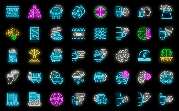 Conjunto de iconos de humos de tráfico neón vectorial