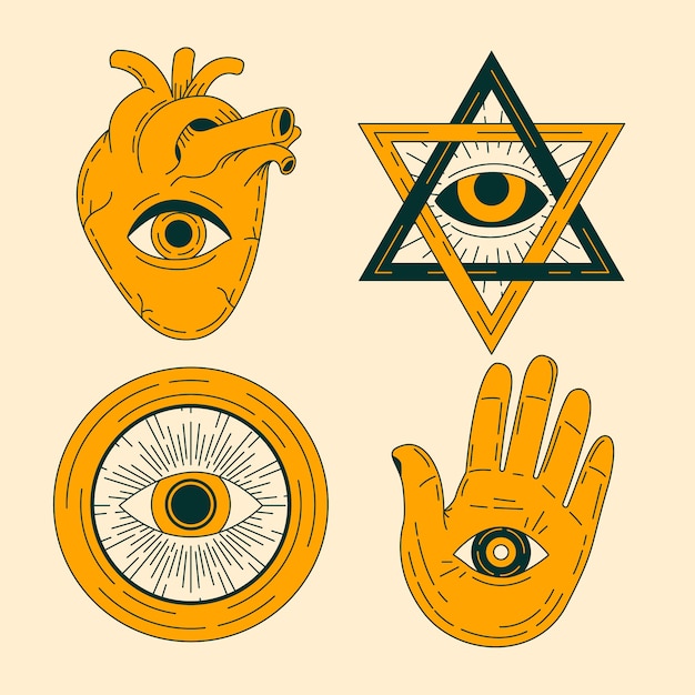 Vector conjunto de iconos de illuminati de diseño plano