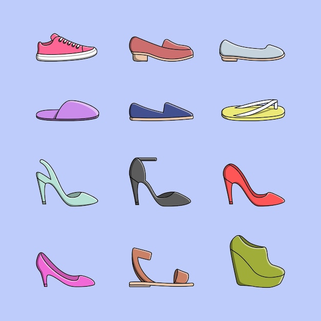 conjunto de iconos de ilustración de calzado femenino