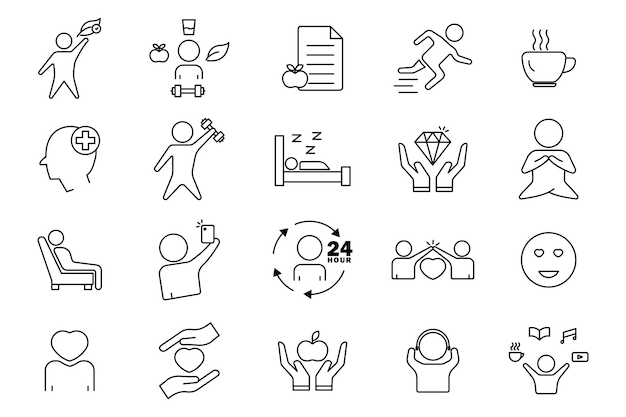 Conjunto de iconos de ilustración de estilo de vida Estilo de icono de línea Diseño vectorial simple editable