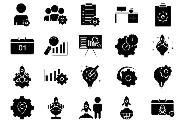 Conjunto de iconos de ilustración de gestión de proyectos icono relacionado con la gestión de proyectos empresariales estilo de icono de glifo diseño vectorial simple editable