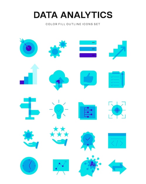 conjunto de iconos de ilustración infográfica de negocios analíticos de datos
