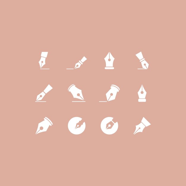Conjunto de iconos de ilustración del símbolo del logotipo de Fountain Pen