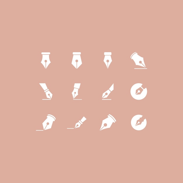 Conjunto de iconos de ilustración del símbolo del logotipo de Fountain Pen