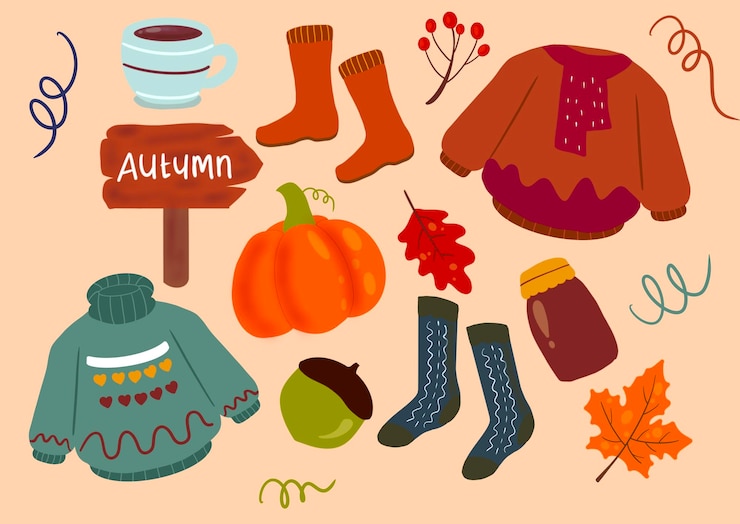 Vector conjunto de iconos de ilustración vector de otoño feliz