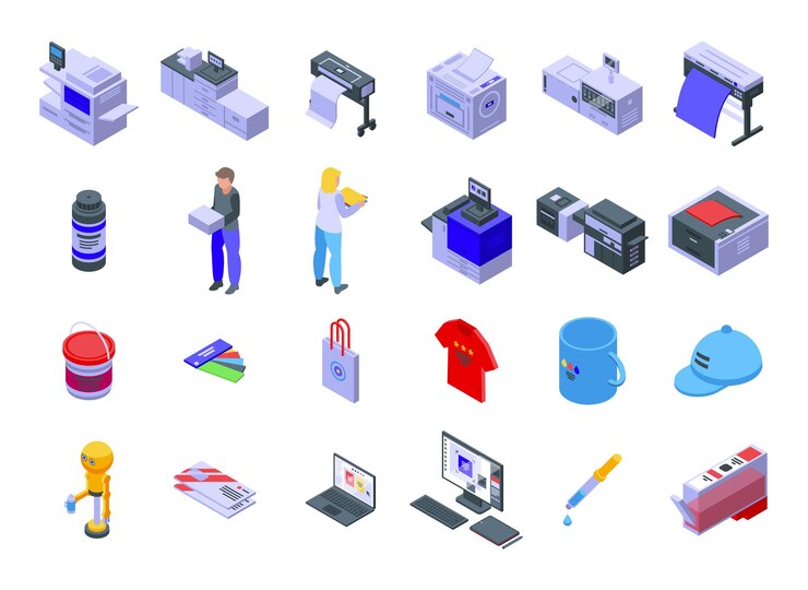 Vector conjunto de iconos de impresión digital. conjunto isométrico de iconos de vector de impresión digital para diseño web aislado sobre fondo blanco