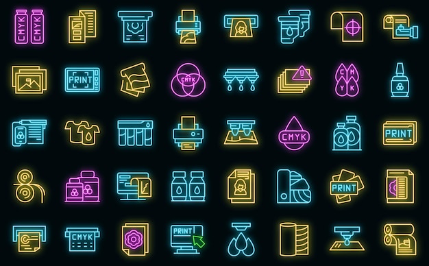 Conjunto de iconos de impresión digital neón vectorial