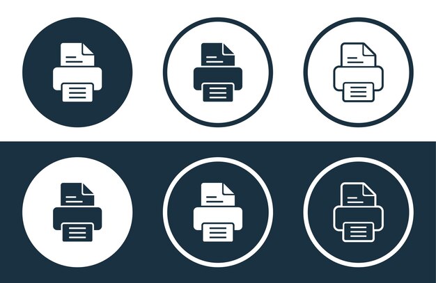 Conjunto de íconos de impresora aislados plana y contorno ilustración vectorial de estilo