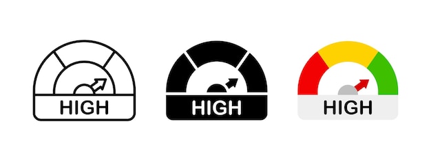 Conjunto de iconos de indicador de alto nivel de potencia Diagrama de alto rendimiento Ilustración infográfica de mayor velocidad