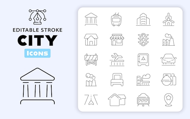 Conjunto de iconos de la industria y la estructura de la ciudad
