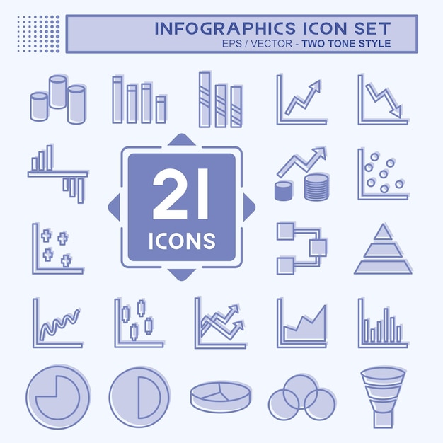 Conjunto de iconos Infografías adecuadas para el estilo de dos tonos del símbolo de Infografías editables