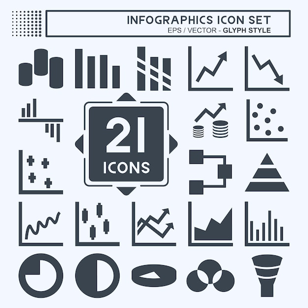 Conjunto de iconos Infografías adecuadas para el estilo de glifo de símbolo de Infografías editables