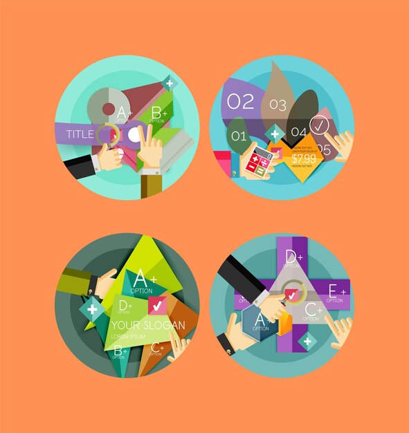 Conjunto de iconos infográficos de círculo de diseño plano