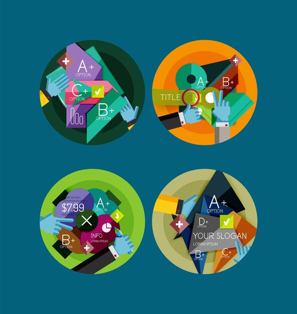 Conjunto de iconos infográficos de círculo de diseño plano