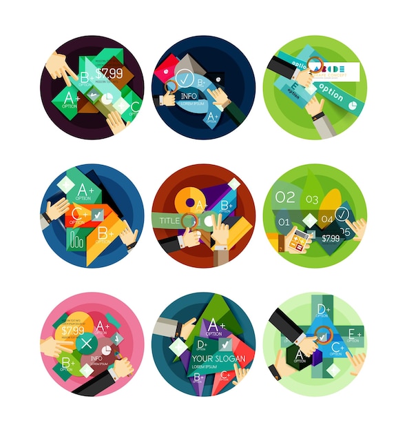 Conjunto de iconos infográficos de círculo de diseño plano