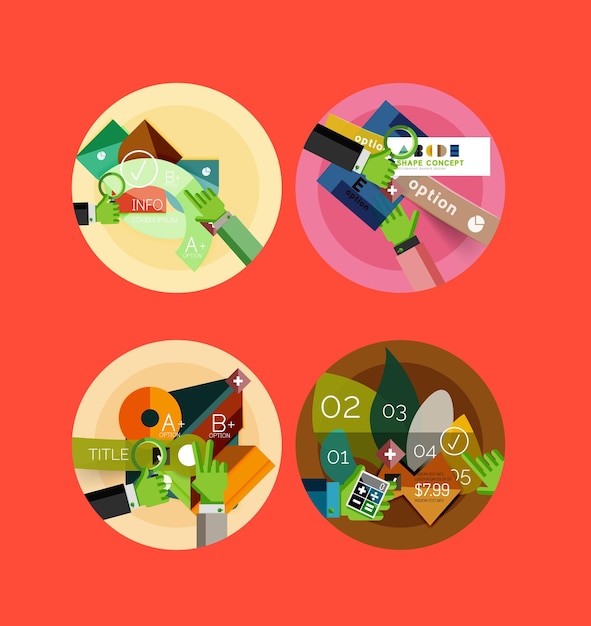 Conjunto de iconos infográficos de círculo de diseño plano