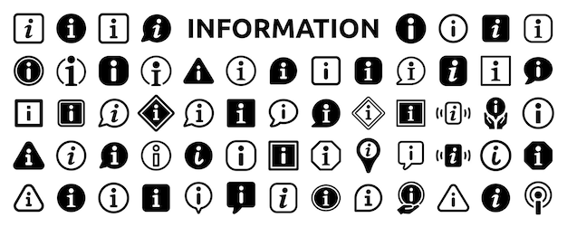 Conjunto de iconos de información en diseño en blanco y negro ilustración vectorial