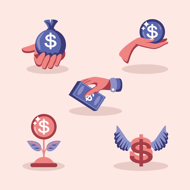 Vector conjunto de iconos de ingresos de dinero