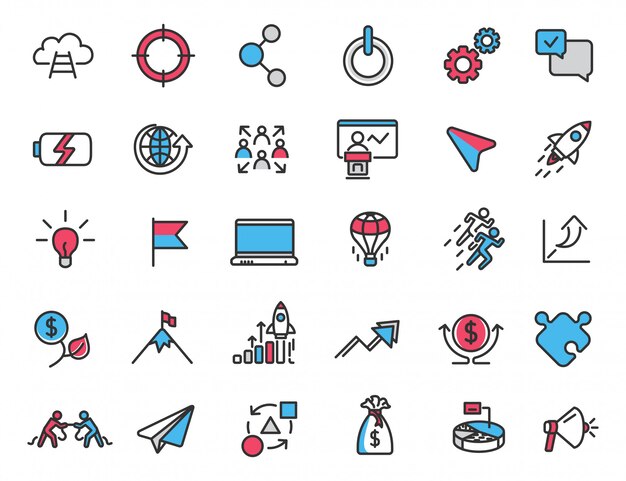 Conjunto de iconos de inicio lineal Iconos de carrera
