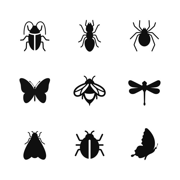 Vector conjunto de iconos de insectos aislados en fondo blanco