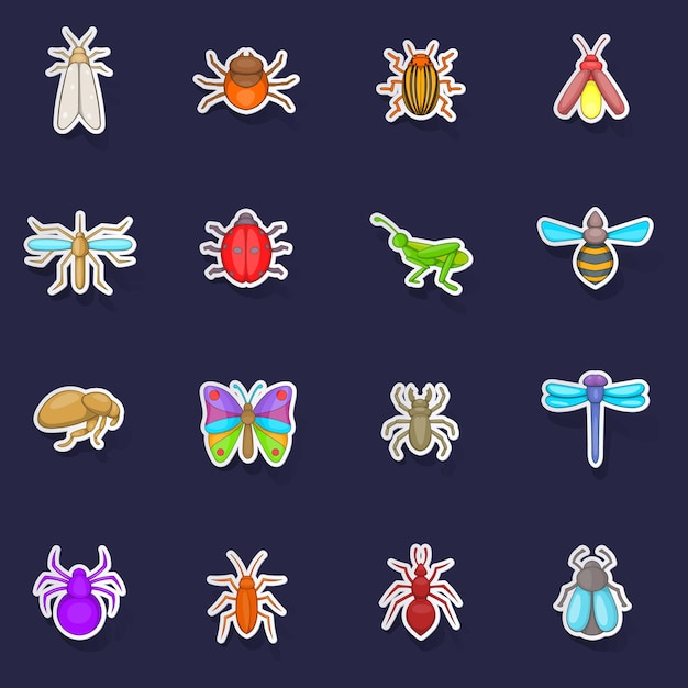 Conjunto de iconos de insectos pegatina vectorial