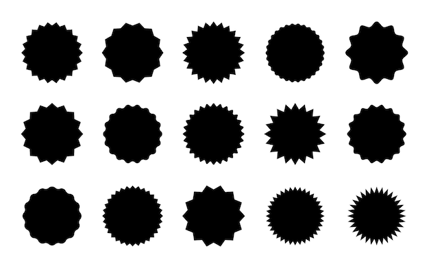 Conjunto de iconos de insignias de estallido estelar Pegatinas de estallido solar para etiquetas de venta de calidad promocional de precio Diseño gráfico vectorial