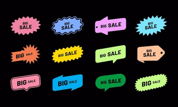 Conjunto de iconos de insignias de grandes ventas Oferta especial de grandes ventas Descuento de la mejor oferta Diseño de etiquetas y etiquetas de etiquetas de precio