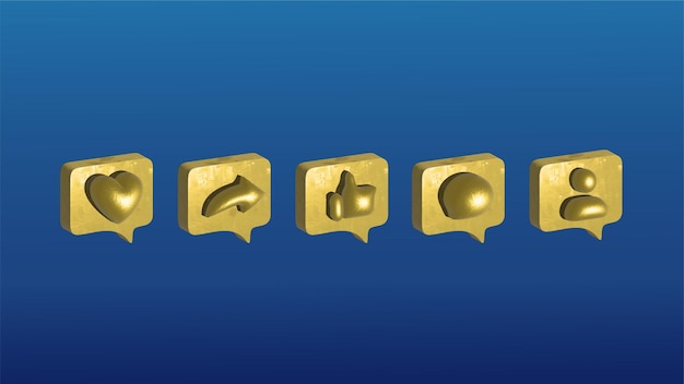 Conjunto de iconos de Instagram oro 3d