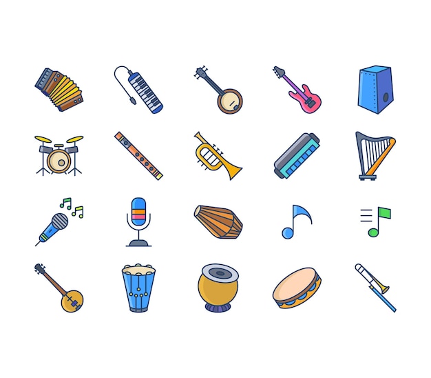 Conjunto de iconos de instrumentos musicales