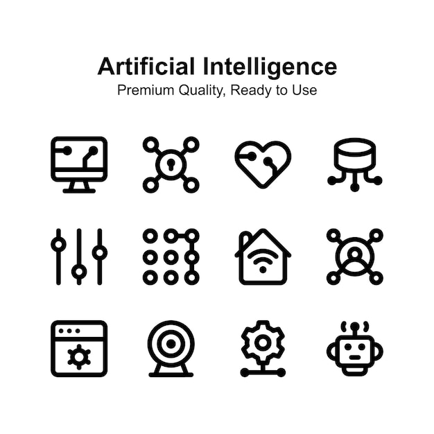Conjunto de iconos de inteligencia artificial bien diseñados