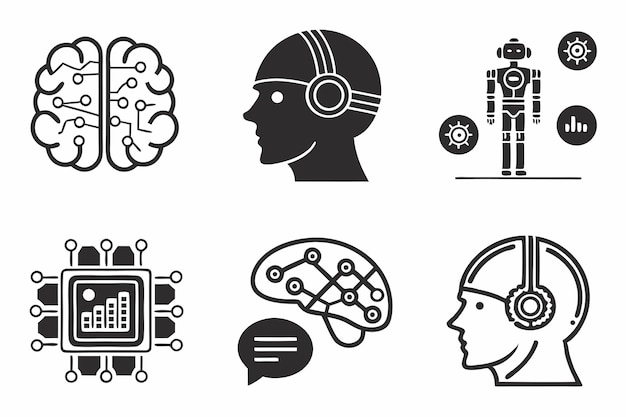 Conjunto de iconos de inteligencia artificial y robótica