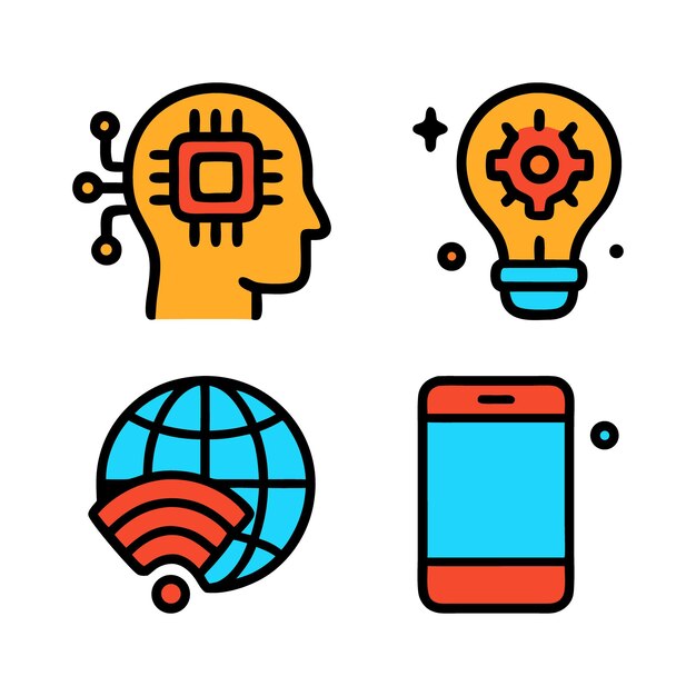 Conjunto de iconos de inteligencia artificial y tecnología de conectividad
