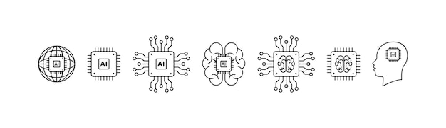 Conjunto de iconos de inteligencia artificial Tecnología de IA digital Vector EPS 10
