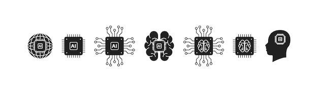 Conjunto de iconos de inteligencia artificial Tecnología de IA digital Vector EPS 10