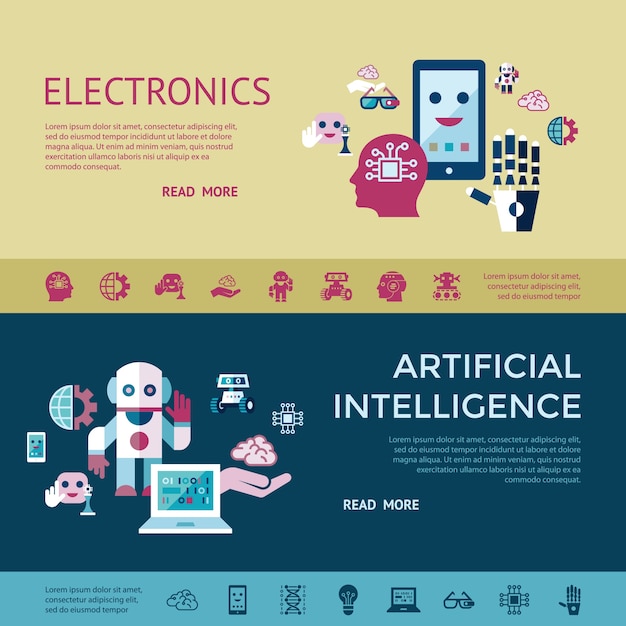 Conjunto de iconos de inteligencia artificial y tecnologías electrónicas