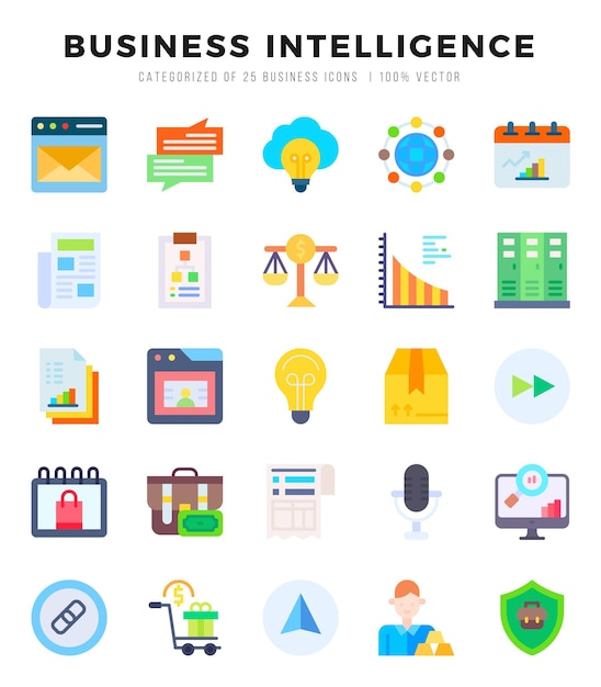 Conjunto de iconos de inteligencia de negocios Colección de simples iconos web planos