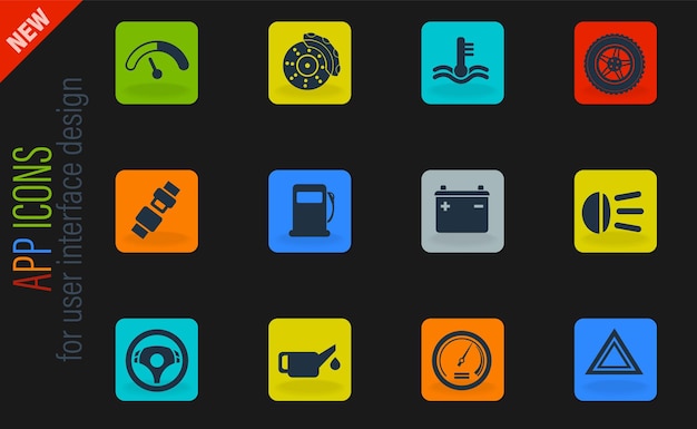 Conjunto de iconos de interfaz de coche de vector