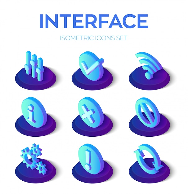 Conjunto de iconos de interfaz. Interfaz de usuario 3D iconos isométricos para móviles y web.
