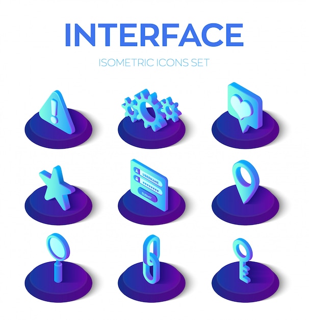 Conjunto de iconos de interfaz. Interfaz de usuario 3D iconos isométricos para móviles y web.