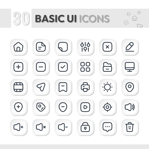 Conjunto de iconos de interfaz de usuario básicos kits de interfaz de usuario de esquema