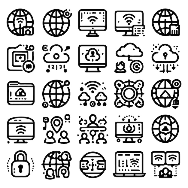 Conjunto de iconos de Internet y línea de red
