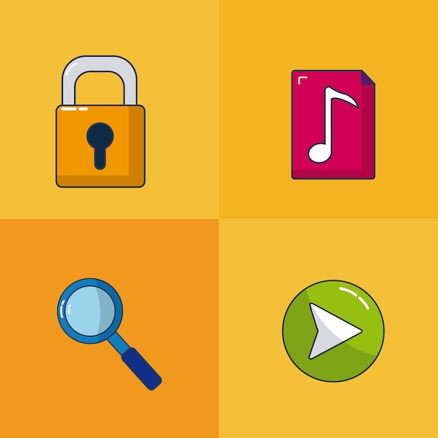 Conjunto de iconos de Internet y seguridad de diseño gráfico de ilustración vectorial