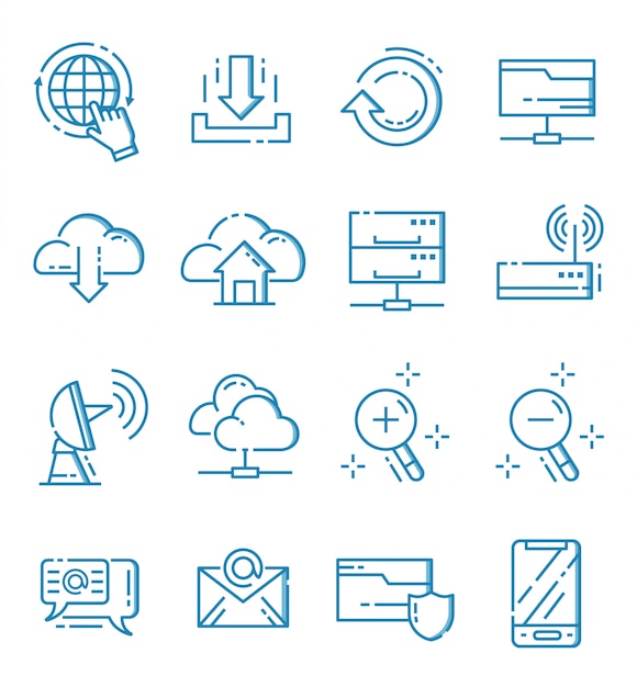 Conjunto de iconos de internet y web con estilo de contorno