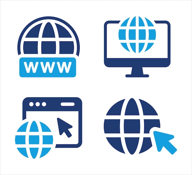 Conjunto de iconos de Internet y web que representan la conectividad global y el acceso en línea