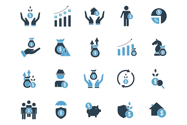 conjunto de iconos de inversión iconos relacionados con las inversiones y el concepto financiero estilo de icono sólido