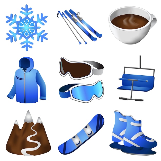 Conjunto de iconos de invierno. Deporte. base de esquí