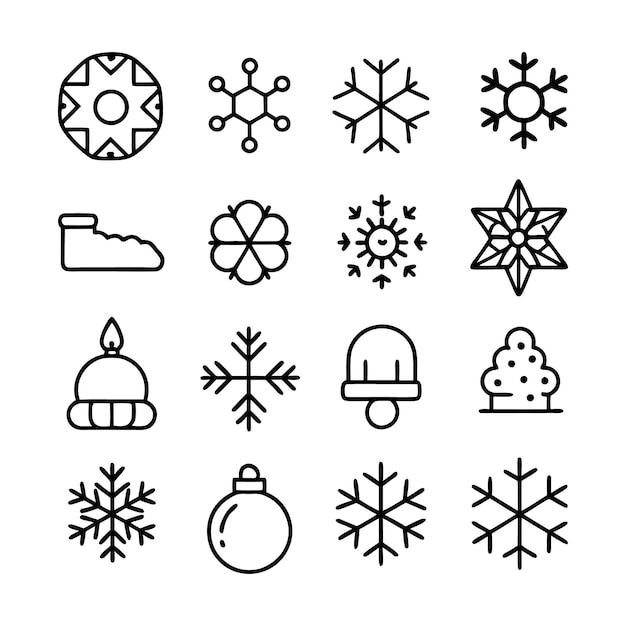 Un conjunto de iconos de invierno con fondo blanco
